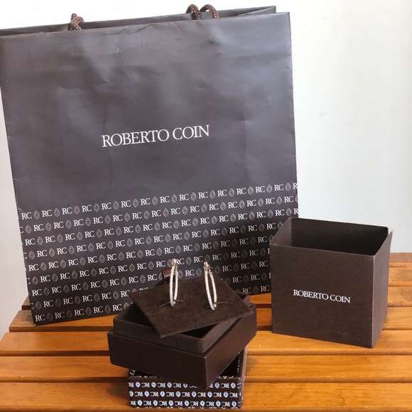 Roberto Coin 18K White Large Gold Hoops - Picture 2 of 8